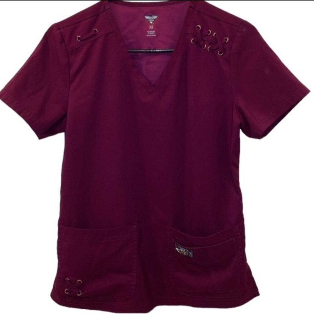 Koi Tech Magenta Scrub Top. Unique Detailing On The Front. Size X-Small.
